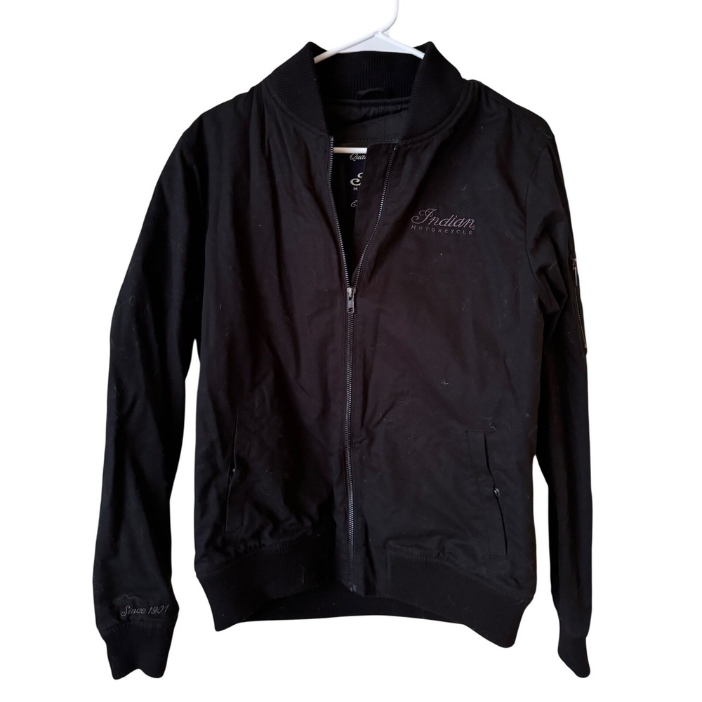 Indian Motorcycle Women's Black Embroidered Zip Up Bomber Jacket Size Medium